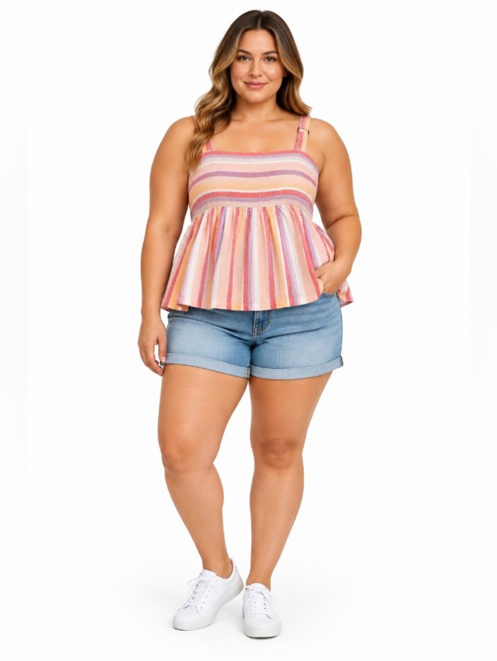 Far West | Pastel Striped Babydoll Peplum Tank Top